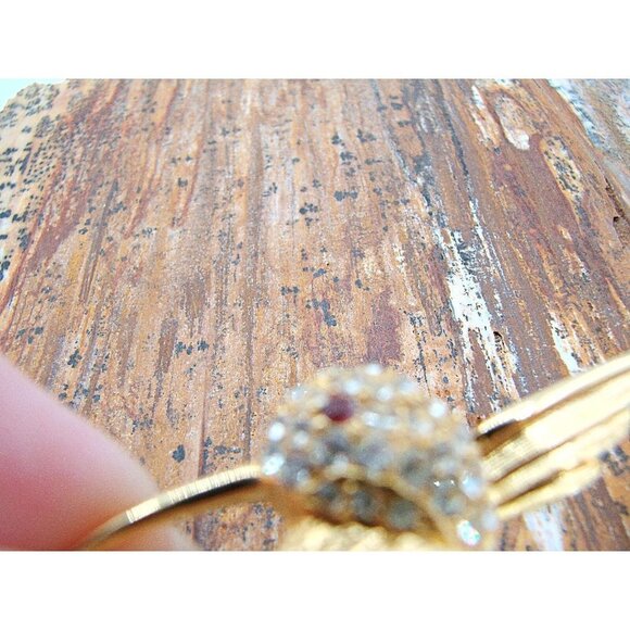 Vintage Hummingbird Brooch Pin Rhinestones Clear Red Crystal Gold Tone 1.75x1.5" - Picture 7 of 12